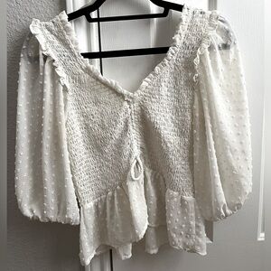 Womens Topshop Cream Ruffle Balloon Sleeve Polka Dot Chiffon Blouse Size UK 6